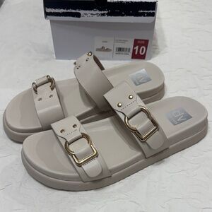 Dolce Vita Unique Ivory Sandals with Gold Buckles, never worn. NWOT